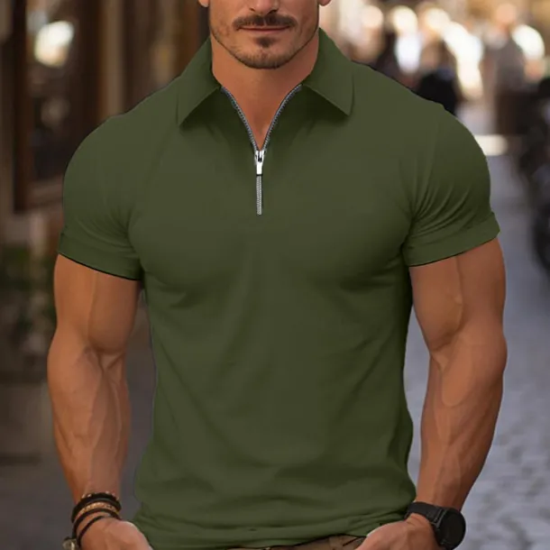 Men's Quarter Zip Polo Golf Shirt Daily Holiday Turndown Short Sleeve Fashion Basic Plain Spring & Summer Regular Fit Light Blue Black White Pink Wine Navy Blue Quarter Zip Polo