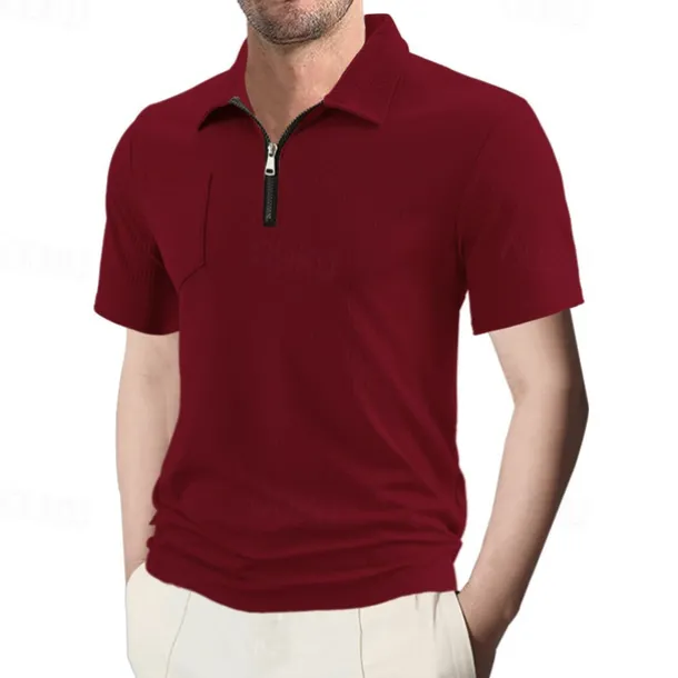 Men's Quarter Zip Polo Golf Shirt Daily Holiday Quarter Zip Short Sleeve Fashion Basic Plain Summer Regular Fit Black White Wine Navy Blue Khaki Quarter Zip Polo
