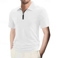 Men's Quarter Zip Polo Golf Shirt Daily Holiday Quarter Zip Short Sleeve Fashion Basic Plain Summer Regular Fit Black White Wine Navy Blue Khaki Quarter Zip Polo