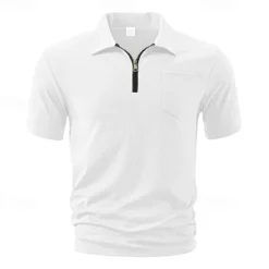 Men's Quarter Zip Polo Golf Shirt Daily Holiday Quarter Zip Short Sleeve Fashion Basic Plain Summer Regular Fit Black White Wine Navy Blue Khaki Quarter Zip Polo