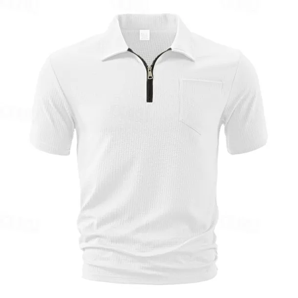 Men's Quarter Zip Polo Golf Shirt Daily Holiday Quarter Zip Short Sleeve Fashion Basic Plain Summer Regular Fit Black White Wine Navy Blue Khaki Quarter Zip Polo