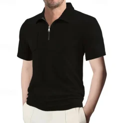 Men's Quarter Zip Polo Golf Shirt Daily Holiday Quarter Zip Short Sleeve Fashion Basic Plain Summer Regular Fit Black White Wine Navy Blue Khaki Quarter Zip Polo