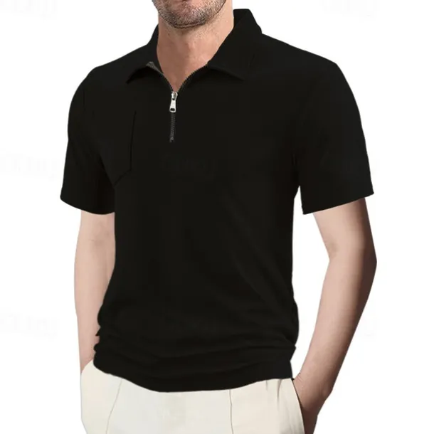 Men's Quarter Zip Polo Golf Shirt Daily Holiday Quarter Zip Short Sleeve Fashion Basic Plain Summer Regular Fit Black White Wine Navy Blue Khaki Quarter Zip Polo