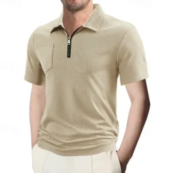 Men's Quarter Zip Polo Golf Shirt Daily Holiday Quarter Zip Short Sleeve Fashion Basic Plain Summer Regular Fit Black White Wine Navy Blue Khaki Quarter Zip Polo