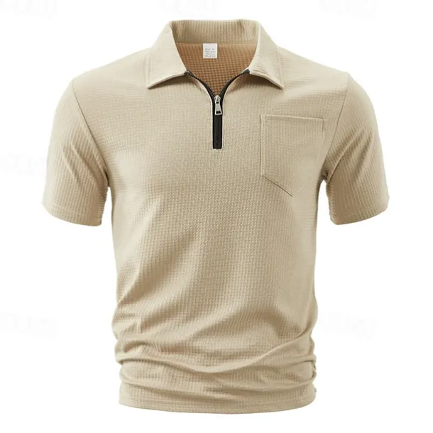 Men's Quarter Zip Polo Golf Shirt Daily Holiday Quarter Zip Short Sleeve Fashion Basic Plain Summer Regular Fit Black White Wine Navy Blue Khaki Quarter Zip Polo