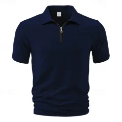 Men's Quarter Zip Polo Golf Shirt Daily Holiday Quarter Zip Short Sleeve Fashion Basic Plain Summer Regular Fit Black White Wine Navy Blue Khaki Quarter Zip Polo