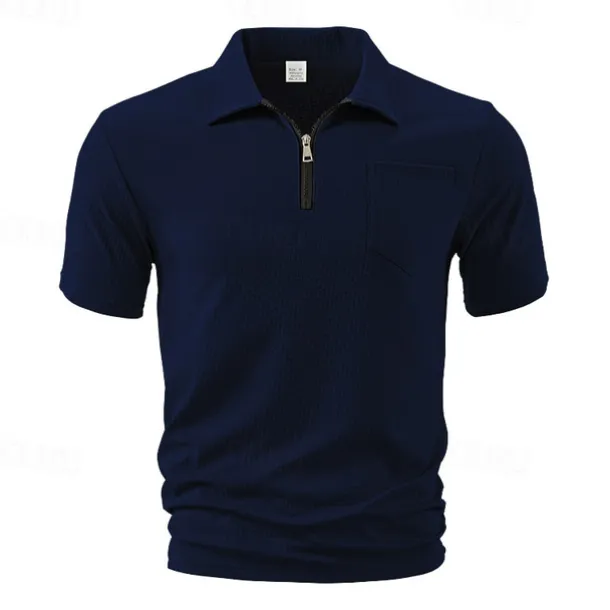 Men's Quarter Zip Polo Golf Shirt Daily Holiday Quarter Zip Short Sleeve Fashion Basic Plain Summer Regular Fit Black White Wine Navy Blue Khaki Quarter Zip Polo