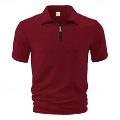 Men's Quarter Zip Polo Golf Shirt Daily Holiday Quarter Zip Short Sleeve Fashion Basic Plain Summer Regular Fit Black White Wine Navy Blue Khaki Quarter Zip Polo