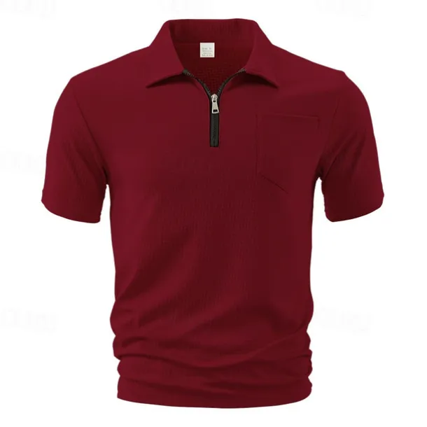 Men's Quarter Zip Polo Golf Shirt Daily Holiday Quarter Zip Short Sleeve Fashion Basic Plain Summer Regular Fit Black White Wine Navy Blue Khaki Quarter Zip Polo