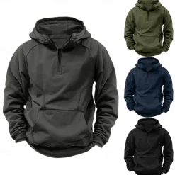 Men's Quarter Zip Sweatshirt Raglan Hoodie Tactical Hoodie Black Army Green Navy Blue Dark Gray Hooded Half Zip Color Block Patchwork Pocket Quarter Zip Work Sports & Outdoor Casual Streetwear Basic