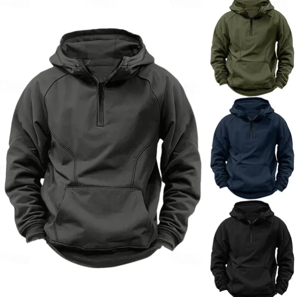 Men's Quarter Zip Sweatshirt Raglan Hoodie Tactical Hoodie Black Army Green Navy Blue Dark Gray Hooded Half Zip Color Block Patchwork Pocket Quarter Zip Work Sports & Outdoor Casual Streetwear Basic