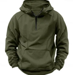 Men's Quarter Zip Sweatshirt Raglan Hoodie Tactical Hoodie Black Army Green Navy Blue Dark Gray Hooded Half Zip Color Block Patchwork Pocket Quarter Zip Work Sports & Outdoor Casual Streetwear Basic