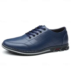 Men's Quilted Blue Faux Leather Sneakers - Stylish Lace-Up Casual Shoes with Durable Sole for Daily Wear and Outdoor Activities