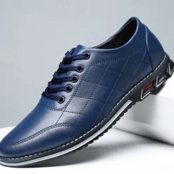 Men's Quilted Blue Faux Leather Sneakers - Stylish Lace-Up Casual Shoes with Durable Sole for Daily Wear and Outdoor Activities