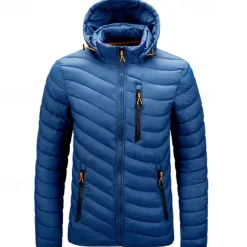 Men's Quilted Jacket Puffer Jacket Puffer Winter Jacket Winter Outdoor Insulated Packable Lightweight Detachable Cap Outerwear Lightweight Puffer Jacket Puffy Coat Full Zip Fishing Climbing Camping