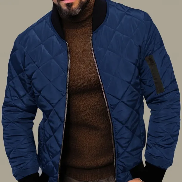 Men's Quilted Jacket Transition Jacket Going out Pocket Spring & Fall Plain Streetwear Standing Collar Regular Black Wine Blue Red Army Green Jacket