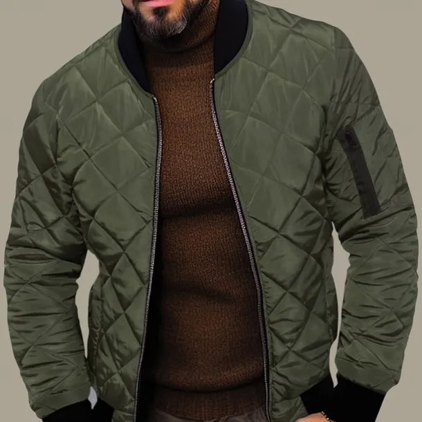 Men's Quilted Jacket Transition Jacket Going out Pocket Spring & Fall Plain Streetwear Standing Collar Regular Black Wine Blue Red Army Green Jacket