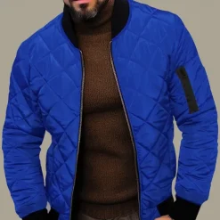 Men's Quilted Jacket Transition Jacket Going out Pocket Spring & Fall Plain Streetwear Standing Collar Regular Black Wine Blue Red Army Green Jacket