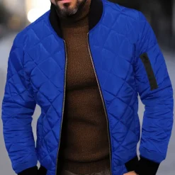 Men's Quilted Jacket Transition Jacket Going out Pocket Spring & Fall Plain Streetwear Standing Collar Regular Black Wine Blue Red Army Green Jacket