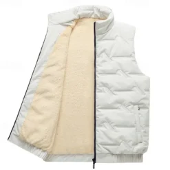 Men's Quilted Vest Daily Casual Fall & Winter Pocket Polyester Comfortable Solid Color Zipper Stand Collar Regular Fit Black Red Green Beige Vest