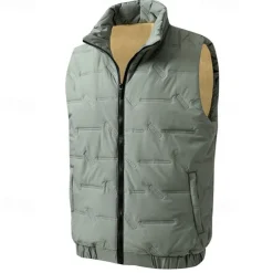 Men's Quilted Vest Daily Casual Fall & Winter Pocket Polyester Comfortable Solid Color Zipper Stand Collar Regular Fit Black Red Green Beige Vest