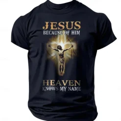 Men's Quotes & Sayings Cross Jesus Letter Print T Shirt Tee Top 100% Cotton Short Sleeve Graphic Shirt Black 1 Black Navy Blue Comfortable Tee Street Sports Outdoor Fashion Designer Clothing