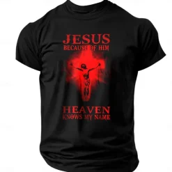 Men's Quotes & Sayings Cross Jesus Letter Print T Shirt Tee Top 100% Cotton Short Sleeve Graphic Shirt Black 1 Black Navy Blue Comfortable Tee Street Sports Outdoor Fashion Designer Clothing