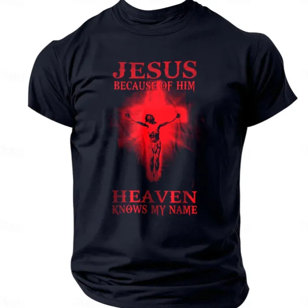 Men's Quotes & Sayings Cross Jesus Letter Print T Shirt Tee Top 100% Cotton Short Sleeve Graphic Shirt Black 1 Black Navy Blue Comfortable Tee Street Sports Outdoor Fashion Designer Clothing