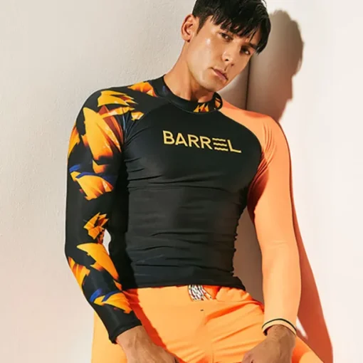 Men's Rash Guard Swim Shirt UPF50+ Quick Dry Lightweight Long Sleeve Sun Shirt Bathing Suit Swimming Surfing Beach Water Sports Patchwork Spring Summer