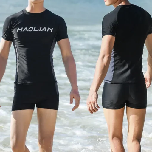 Men's Rash guard Swimsuit UPF50+ Quick Dry Short Sleeve Swimwear Bathing Suit 2 Piece Swimming Surfing Patchwork Summer