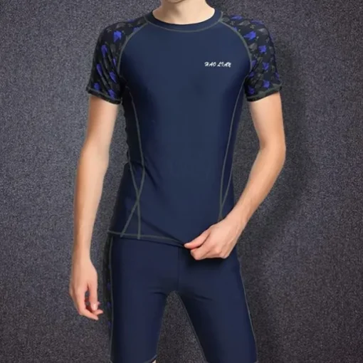Men's Rash guard Swimsuit UPF50+ Quick Dry Short Sleeve Swimwear Bathing Suit 2 Piece Swimming Surfing Patchwork Summer