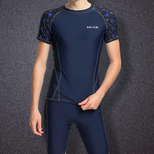 Men's Rash guard Swimsuit UPF50+ Quick Dry Short Sleeve Swimwear Bathing Suit 2 Piece Swimming Surfing Patchwork Summer
