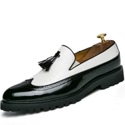 Men's Red and Black Crocodile Pattern Loafers - Stylish Tassel Slip-On Shoes for Formal and Casual Wear