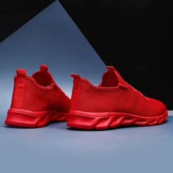 Men's Red Breathable Knit Sneakers - Lightweight Running Shoes with Cushioned Sole for Sports and Casual Wear