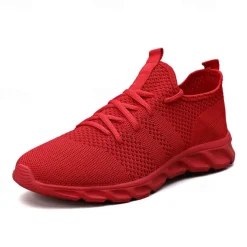 Men's Red Breathable Knit Sneakers - Lightweight Running Shoes with Cushioned Sole for Sports and Casual Wear