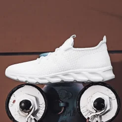 Men's Red Breathable Knit Sneakers - Lightweight Running Shoes with Cushioned Sole for Sports and Casual Wear