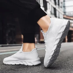 Men's Red Breathable Knit Sneakers - Lightweight Running Shoes with Cushioned Sole for Sports and Casual Wear