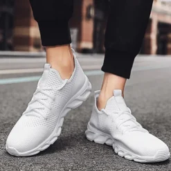 Men's Red Breathable Knit Sneakers - Lightweight Running Shoes with Cushioned Sole for Sports and Casual Wear