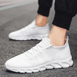 Men's Red Breathable Knit Sneakers - Lightweight Running Shoes with Cushioned Sole for Sports and Casual Wear