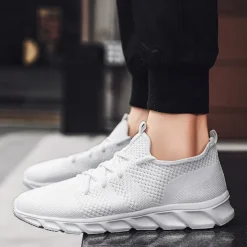 Men's Red Breathable Knit Sneakers - Lightweight Running Shoes with Cushioned Sole for Sports and Casual Wear