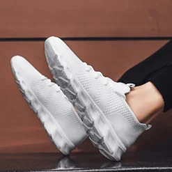 Men's Red Breathable Knit Sneakers - Lightweight Running Shoes with Cushioned Sole for Sports and Casual Wear