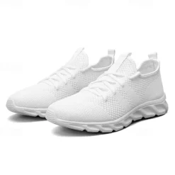 Men's Red Breathable Knit Sneakers - Lightweight Running Shoes with Cushioned Sole for Sports and Casual Wear