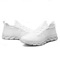 Men's Red Breathable Knit Sneakers - Lightweight Running Shoes with Cushioned Sole for Sports and Casual Wear