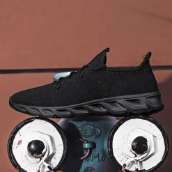 Men's Red Breathable Knit Sneakers - Lightweight Running Shoes with Cushioned Sole for Sports and Casual Wear