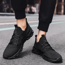 Men's Red Breathable Knit Sneakers - Lightweight Running Shoes with Cushioned Sole for Sports and Casual Wear