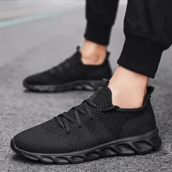 Men's Red Breathable Knit Sneakers - Lightweight Running Shoes with Cushioned Sole for Sports and Casual Wear