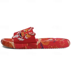 Men's Red Dragon Print Slide Sandals with 3D Dragon Design, Casual Style for Summer and Festivals