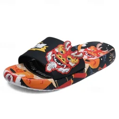 Men's Red Dragon Print Slide Sandals with 3D Dragon Design, Casual Style for Summer and Festivals
