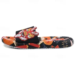 Men's Red Dragon Print Slide Sandals with 3D Dragon Design, Casual Style for Summer and Festivals