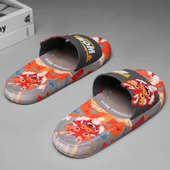 Men's Red Dragon Print Slide Sandals with 3D Dragon Design, Casual Style for Summer and Festivals